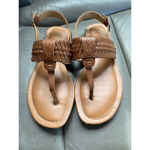 Time and Tru Women's Brown Woven Strap Thong Sandals Size‎ 6 Memory Foam